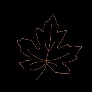 May include: A single brown maple leaf with a detailed outline, isolated on a black background.