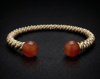9ct Gold Carnelian Twisted Torsione Torque Bangle