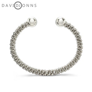 Sterling Silver Twisted Torsione Torque Bangle | David Jonns