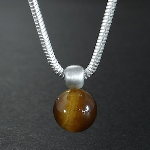 Sterling Silver Tiger Eye Sphere Pendant | Silver Tiger Eye Pendant | Tiger Eye Bead Necklace | Tiger Eye Necklace | David Jonns