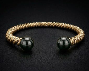 Silver & 18ct Gold Vermeil Hematite Twisted Torque Bangle