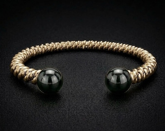 9ct Gold Hematite Twisted Torsione Torque Bangle