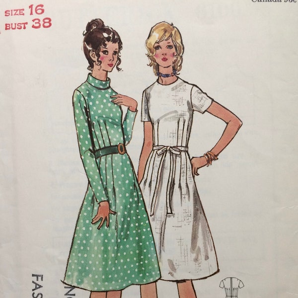 Butterick 6100, Tuck Fitted Dress, Fit and Flare Dress, Bias Collar Dress, 1970s Sewing Pattern, Size 16, Bust 38