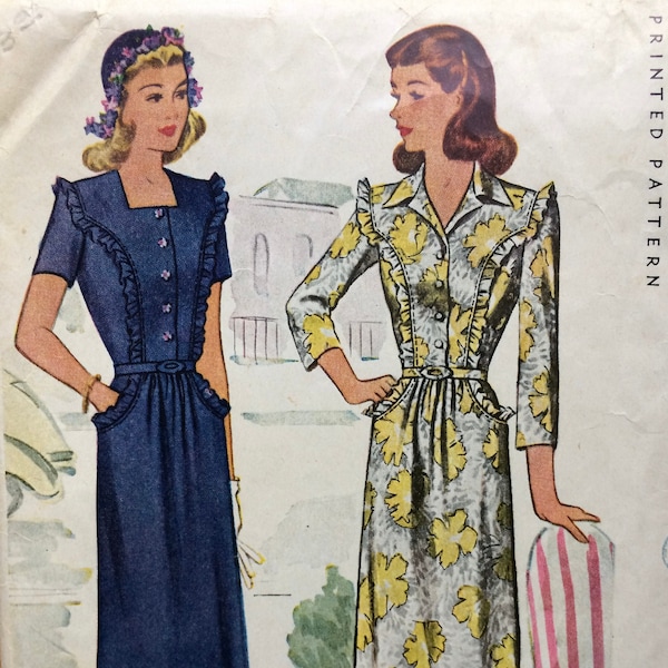 McCalls 5664, Princess Seam Dress, 1940s Day Dress, Ruffle Front Dress, 1940s Dress Pattern. Size 16, Bust 34