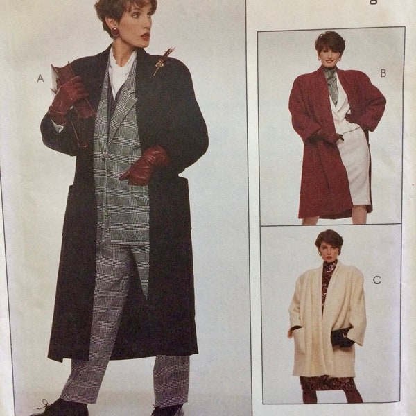 McCalls 4467, Uncut, Raglan Sleeve Overcoat, Easy Winter Coat Pattern, Size 14-16, Bust 36, 38