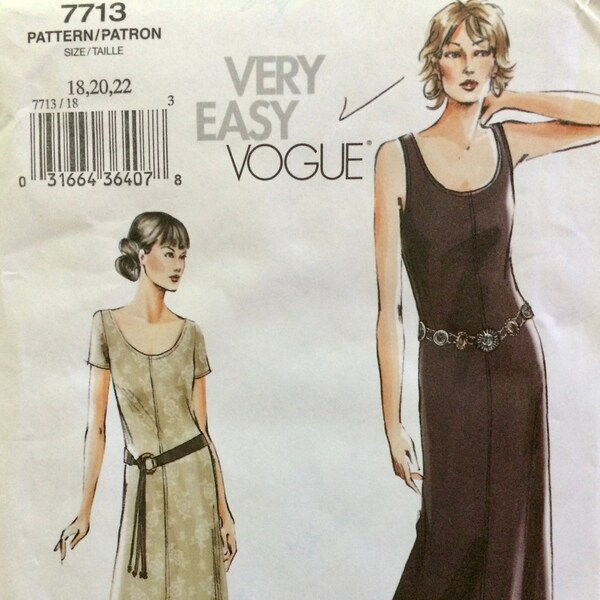 Vogue 7713, Uncut, Tank Dress, Flared Dress, Scoop Neck, Pullover Dress, Very Easy Vogue, Size 18-20-22, Bust 40, 42, 44