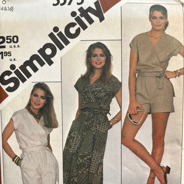 Simplcity 5375, Uncut, Cap Sleeve Wrap Top, Pull-On Pants Or Shorts, Flared Skirt, Faux Jumpsuit, Size 12-14-16, Bust 34, 46, 48