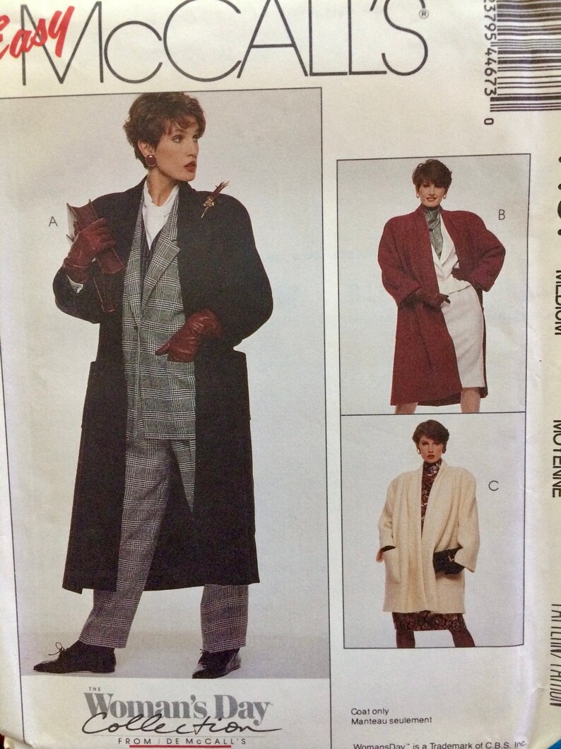 Mccalls 4467, Uncut, Raglan Sleeve Overcoat, Easy Winter Coat Pattern