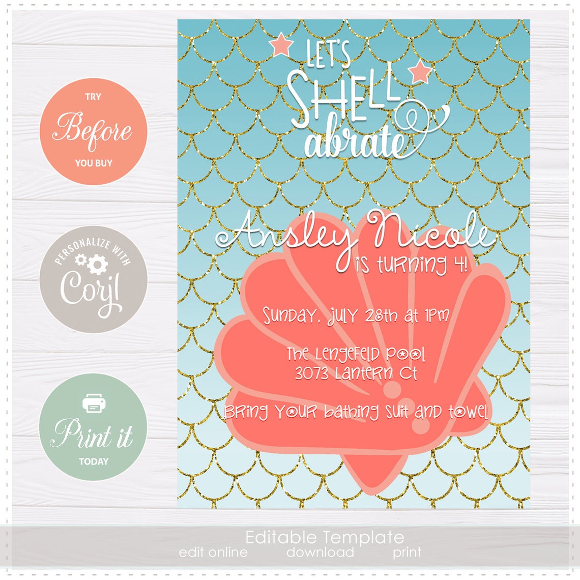 Shellabrate Birthday Invitation. Custom Seashell Invitation - Etsy