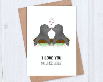 Cute Anniversary Card or Valentine Card - I love you mole and mole each day