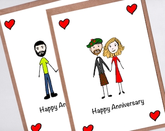 Custom Wedding Anniversary Card with Couple Portrait