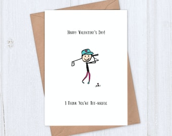 Golfer Valentine Card - Happy Valentines Day Card for Husband or Wife