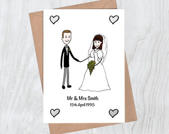 Personalised 25th Anniversary Card - Silver Wedding Cartoon Custom Portrait