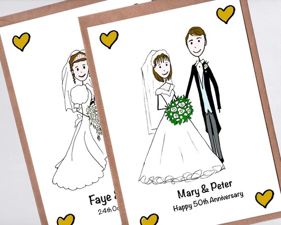 Custom Portrait 50th Anniversary Card Golden Wedding Etsy