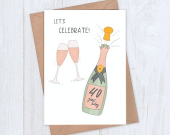 Champagne 40th Anniversary Card - Ruby Wedding Anniversary Card