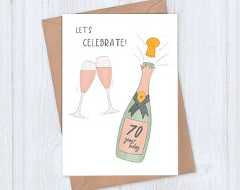 Pink Champagne 70th Birthday Card 70