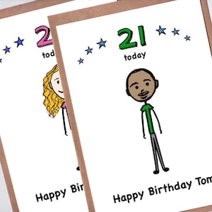 Custom Cartoon Portrait 21st Birthday Card