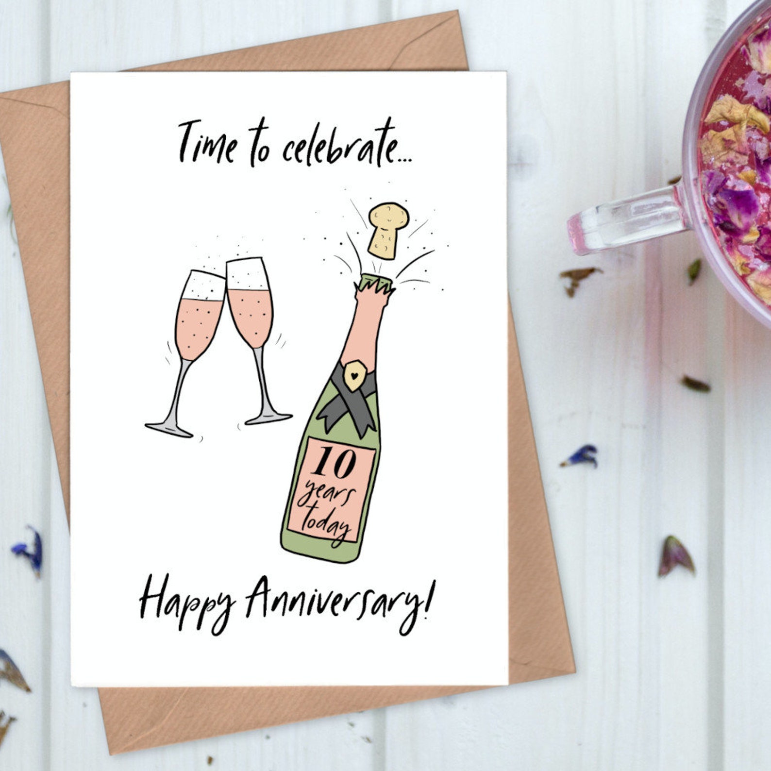 10. Jahrestags-Karte 10 Jahre Jubiläum Rose Champagner Karte | Etsy