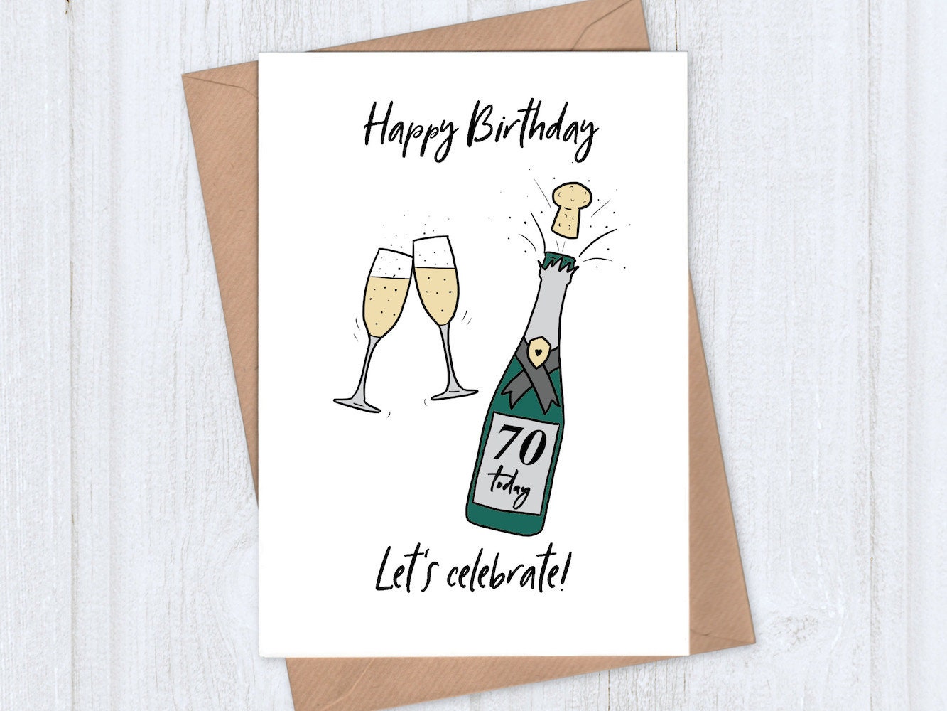 Champagne 70th Birthday Card 70 Etsy España