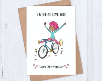 Cute Anniversary Card for Cyclist - I Wheelie Love You Cycling Card