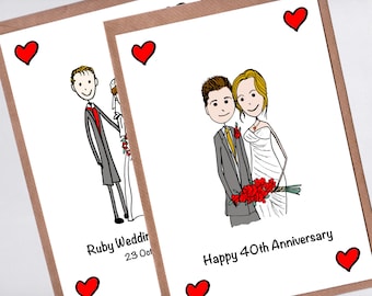 40th Anniversary Cartoon Portrait Karte - Rubin Hochzeitskarte