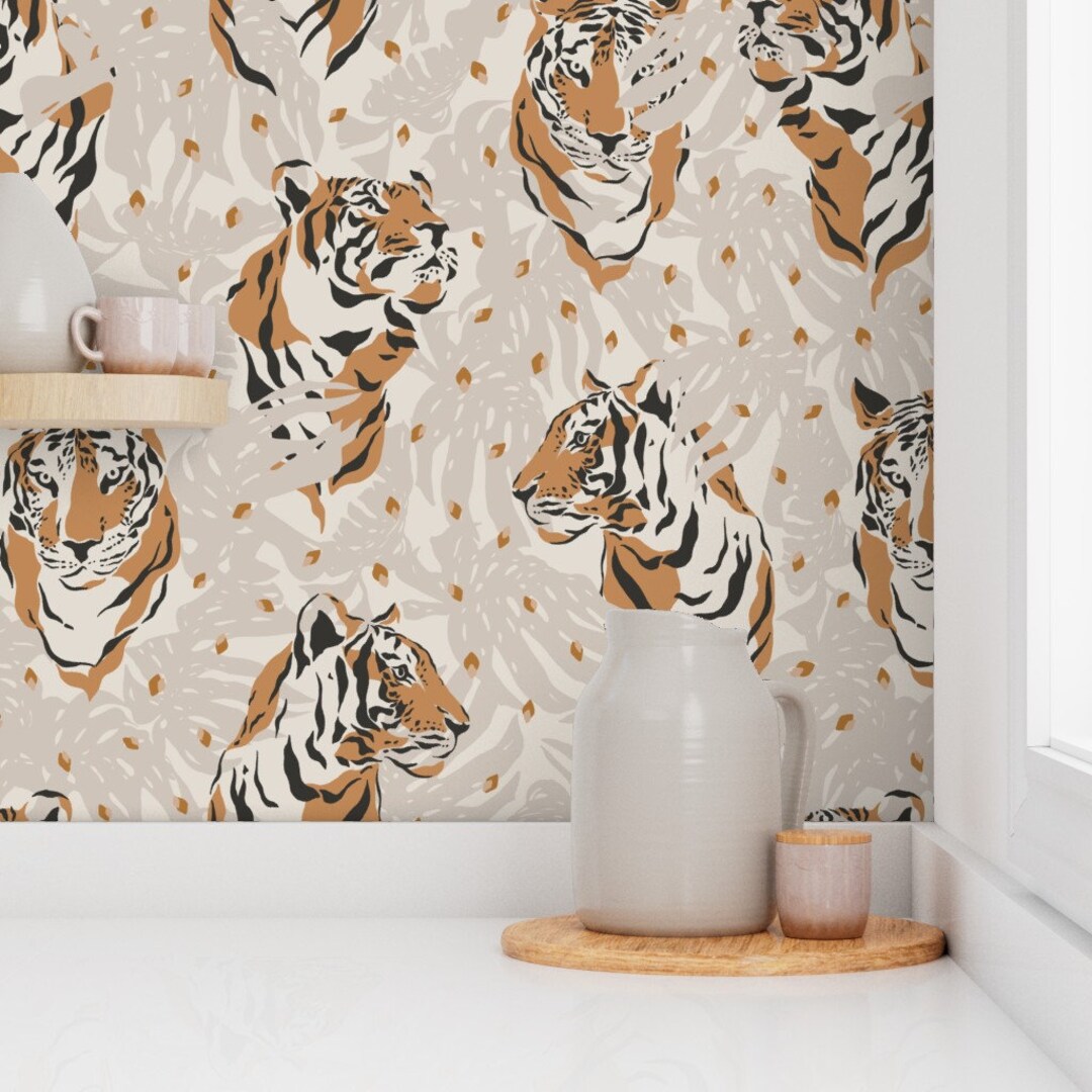 Tigers in Foliage Wallpaper, LARGE Removable Wallpaper, Animal ...