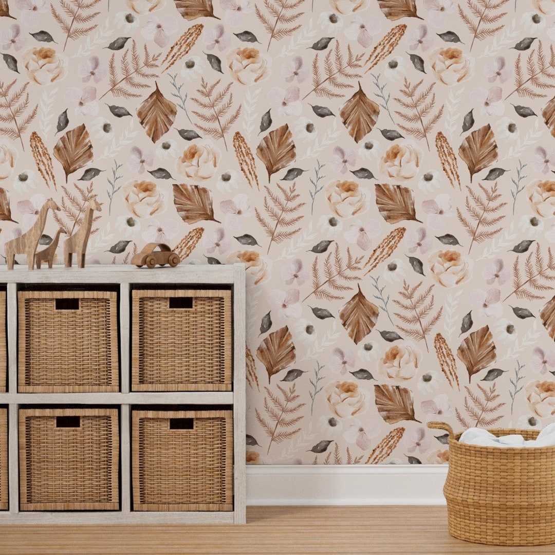 Boho Botanicals Wallpaper LARGE Removable Wallpaper Floral - Etsy