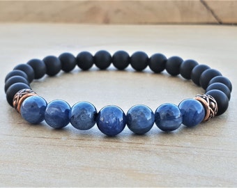 Tranquilidad y Protección, Cianita Azul, Ónix Negro, Pulsera de Yoga, Pulsera Espiritual, Pulsera Mala, Pulsera de Energía, Muñeca Mala