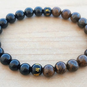 Evil Eye Protection Bracelet, Black Tourmaline, Bronzite, Yoga Bracelet, OM Bracelet, Crystal Bracelet, Mantra Bracelet, 8mm beaded bracelet