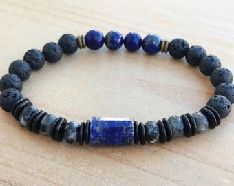 Men's Gemstone Bracelet, Lava, Labradorite, Lapis Lazuli, Yoga Bracelet, Spiritual Bracelet, Men's Beaded Bracelet, Wrist Mala, Bohemian