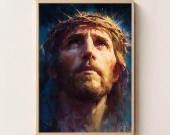 Jesus Portrait with Crown of Thorns, Jesus Wall Art, Jesus Printable, Religious Home Decor, Faith Based Art, Christian Art Print, Bible Art