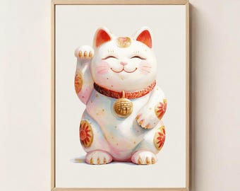 Lucky Cat Wall Art | Prosperity Energy Infused Print | Feng Shui Wealth & Prosperity Symbol | Asian Good Luck Digital Download