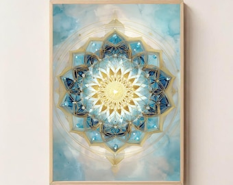 Seed of Life Sacred Geometry Wall Art – Spiritual Mandala Print, Mystical Boho Decor, Meditation and Yoga Room Art, Geometric Energy Symbol