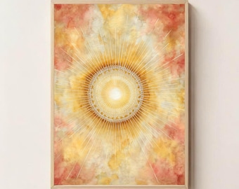 Radiant Sun Mandala Wall Art Print – Sacred Geometry Solar Design for Spiritual, Meditation, Yoga, Boho, Spiritual Wall Art