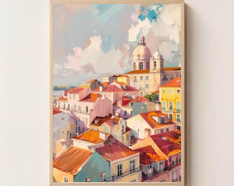 Portugal Wall Art – Colorful Lisbon Printable, Mediterranean Cityscape Digital Download, Travel Poster Style, Wall Art for Home Decor