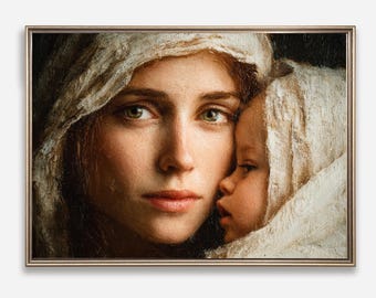 Mary and Baby Jesus Portrait | Holy Mother and Child Art | Sacred Christian Illustration | Christian Printable | Faith Art | Christmas Print