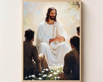 Jesus Sharing His Word Modern Digital Wall Art - Christian Printable | Faith-Based Religious Home Decor | Instant Download Spiritual Art