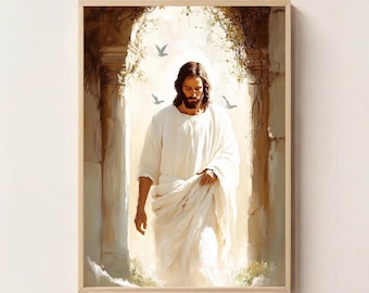 He is Risen, Jesus Print, Christian Printable Art,  Jesus Poster, Bible Art, Jesus Digital Art, Jesus Printable, Spiritual Wall Art