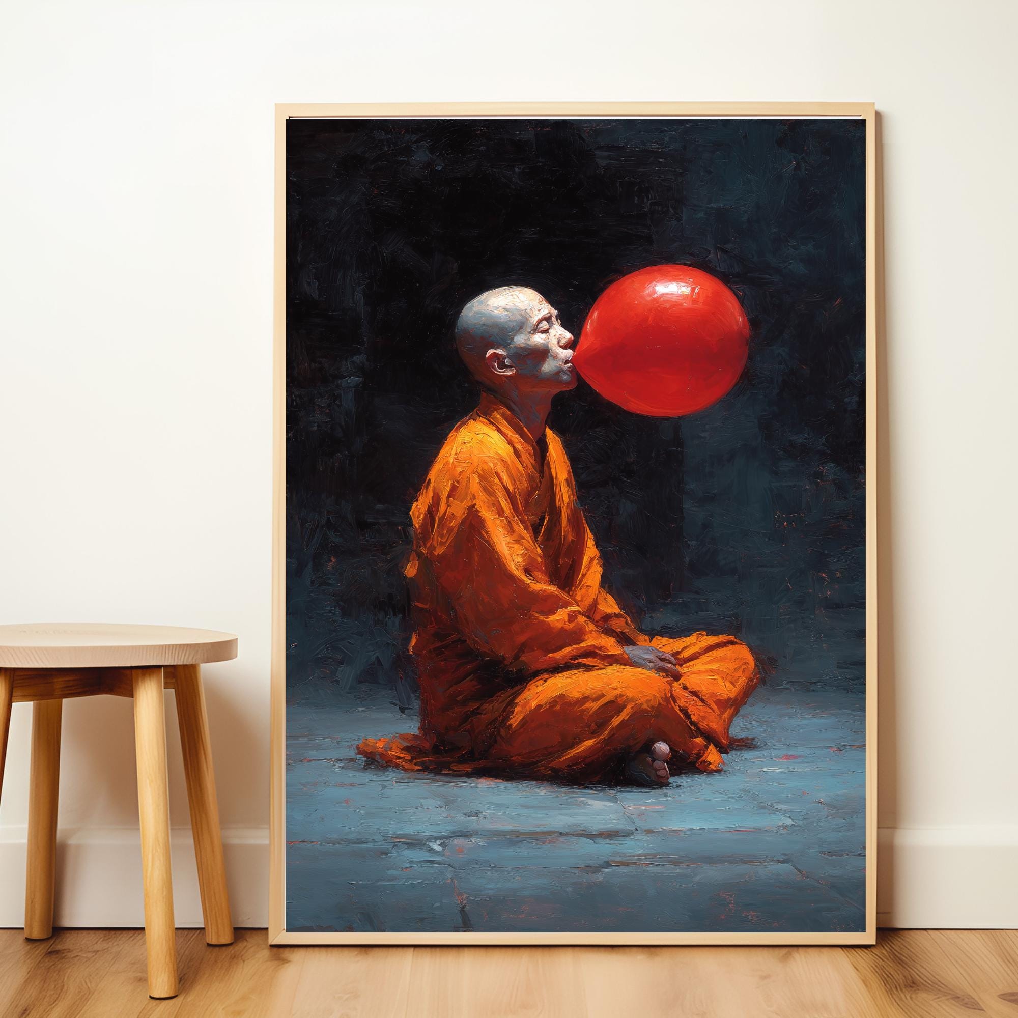 Funny Monk Meditation Wall Art – Zen Bubblegum Poster, Spiritual