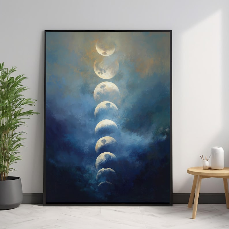 Moon Phases Wall Art Print – Lunar Cycle Boho Decor, Celestial Night ...