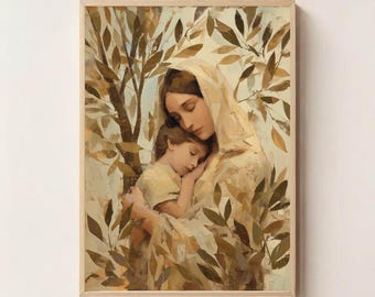 Mother Mary and Baby Jesus – Sacred Christian Wall Art, Catholic Digital Print, Religious Home Decor, Holy Family Artwork, Faith Art
