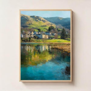Grasmere Lake District Wall Art, English Countryside Digital Print, Mountain Lake Home Decor, UK Village Landscape Poster Download