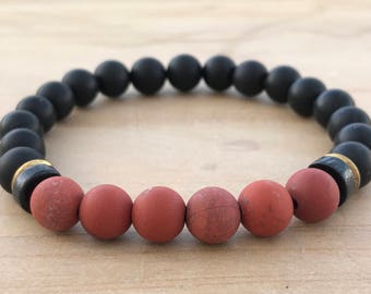 Matte Red Jasper bracelet, Matte Black Onyx bracelet,Mens Bracelet,Stability bracelet,Spiritual Bracelet,boho bracelet,, Yoga jewelry