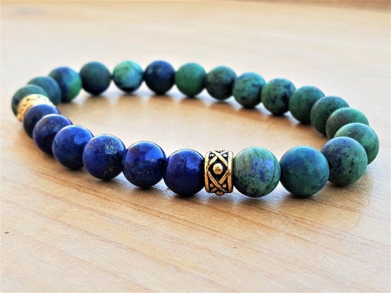 Mala Bracelet Yoga Bracelet Boho Spiritual Bracelet Crystal Healing Azurite Lapis Lazuli Wrist Mala Wisdom /& Intuition Bracelet