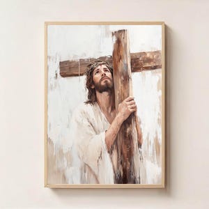 Jesus Carrying the Cross Digital Wall Art - Christian Printable | Faith-Based Religious Home Decor | Instant Download Spiritual Art