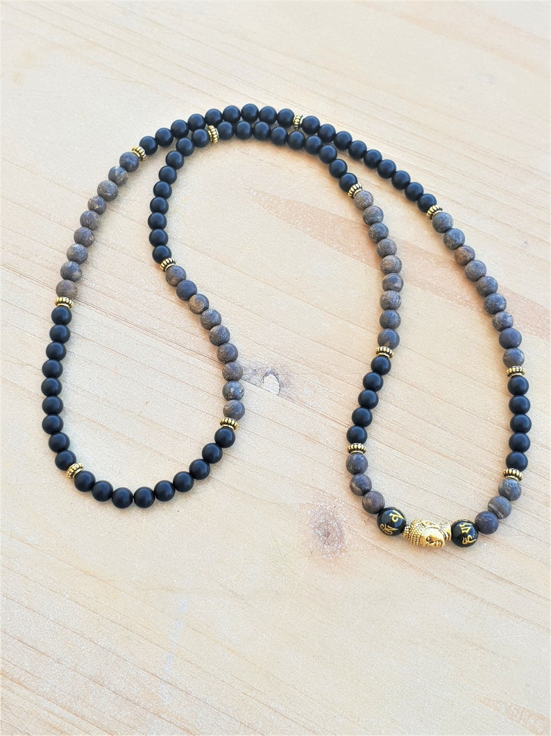 Yoga Bracelet 108 Wrap Bracelet Spiritual Bracelet Buddha Bracelet Wrist Mala Bronzite Black Onyx Boho Mala Beads Energy Bracelet