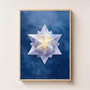Merkaba Star Sacred Geometry Wall Art – Decorazione spirituale del cubo di Metatron, stampa di attivazione del corpo di luce, opera d&#39;arte con simbolo energetico di meditazione