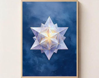 Merkaba-ster heilige geometrie muurkunst – Metatron's Cube spiritueel decor, activeringsprint lichtlichaam, meditatie-energiesymbool kunstwerk