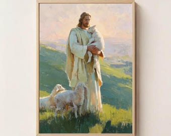 The Shepherd's Embrace Art Print, Christian Wall Art, Jesus with Lamb, Bible Verse Art, Jesus Wall Art, Inspirational Religious Home Decor