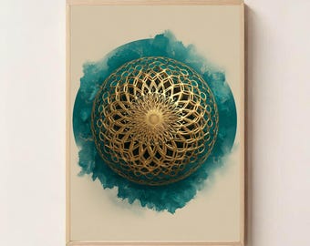 Sztuka cyfrowa „Torus Sacred Geometry” | Wydruk na ścianę „Pole przepływu energii” | Projekt mandali „Duchowy wir”